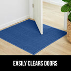 GORILLA GRIP Dirt Grabber Mesh Doormat, Low-Profile, Stain and Fade Resistant Heavy Duty Quick Dry Striped Doormats, Mats for Indoor or Outdoor Entry, Shoe Scraper, Garage Entrance Mat 47x35, Blue