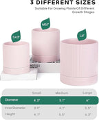 LaDoVita 3 Pack Ceramic Plant Pots 6/5/4 inch, Flowerpot for Indoor Plants with Drainage Holes and Tray, Outdoor Garden Planters, Modern Decorative for Home, Pink Vertical Stripes