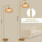 Glass Floor Lamp for Living Room,Bedroom,Gold Mid Century Modern Standing Lamp with Remote,Dimmable Brass Tall Lamp Amber Lamp Vintage Retro Arc Floor Lamps Floor Light Boho Bohemian