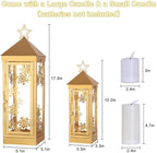 NEEDOMO Christmas Decorations Outdoor&Indoor, 17''/12'' Metal Candle Lantern Decor,Christmas Lanterns with Snowflakes Stars and LED Candle for Home Porch Patio Table Centerpieces, Xmas,No Glass