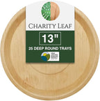 Charity Leaf Disposable Palm Leaf 13" Deep Round Trays (25 pieces) Bamboo Like Serving Platters, Disposable Boards, Eco-Friendly Dinnerware For Weddings, Catering, Events
