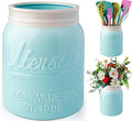 Comfify Wide Mouth Mason Jar Utensil Holder Decorative Kitchenware Organizer Crock, Dishwasher Safe - Kitchen Caddy Aqua Blue for Countertop, Large Size 7" Hight