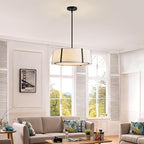 Shrine Lighting Drum Pendant Light, Modern Style, Drum Chandeliers for Dining Room, D18'' x H6'', Adjustable Chains 39'', E12*4 Sockets, White Lampshade & Black Finish