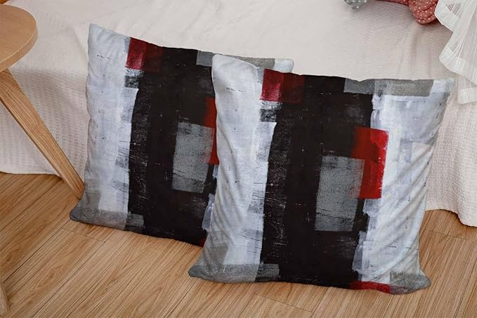 CAPSCEOLL Black Red Grey Art Artwork Throw Pillow Covers,Decorative Throw Pillow Covers 18 X 18 Inches Set of 2 Pillow Cases Decorative,Abstract Oil Painting Pillowcases for Bedroom,Living Room