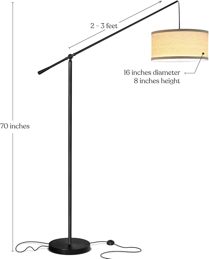 Brightech Hudson 2 - LED Floor lamp, Tall Lamp with Sturdy Base, Contemporary Arc Lamp for Living Rooms & Offices, Great Living Room Décor, Mid Century Modern for Bedroom - Jet Black
