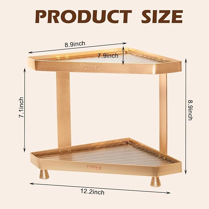 YUPER Corner Bathroom Counter Organizer, 2 Tier Countertop Corner Shelf for Perfume, Makeup Organizer, Skincare Organizers, Vanity Storage Tray for Bedroom, Bathroom Sink Shelf