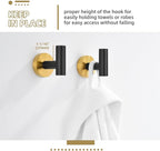 Angle Simple Black & Gold Towel Hook 2 PCS, Stainless Steel Bathroom Robe Holder, Round Coat Hand Towel Hanger, Wall Mounted