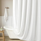 Linen Shower Curtain with 10 Hooks Modern Heavy Duty Washable Fabric Curtain Set Waterproof Thick Cloth Shower Curtains for Bathroom Bathtub Washable, W60*L70, White