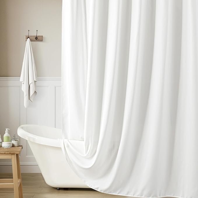 Extra Long White Shower Curtain 84 Inch Length Linen Drapes for Bathroom Decor Boho Farmhouse Water Repellent Tall Curtains 84 Inch Length Bathroom Drapes with Hooks 72x84