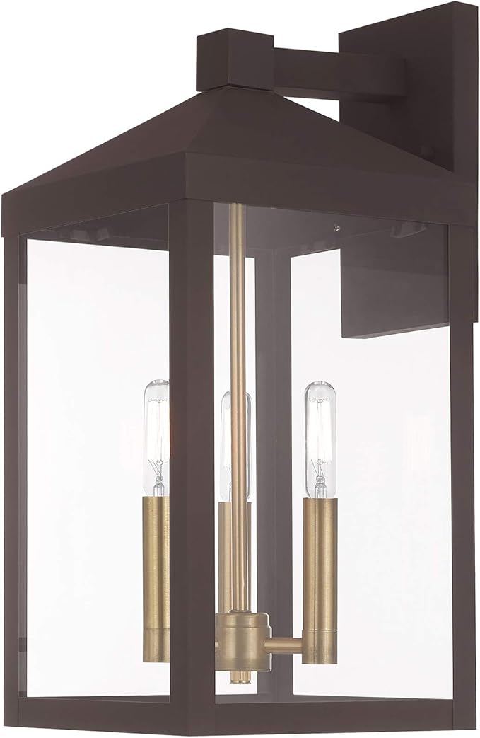 Livex 20584-07 Transitional Three Light Outdoor Wall Lantern from Nyack Collection in Bronze/Dark Finish