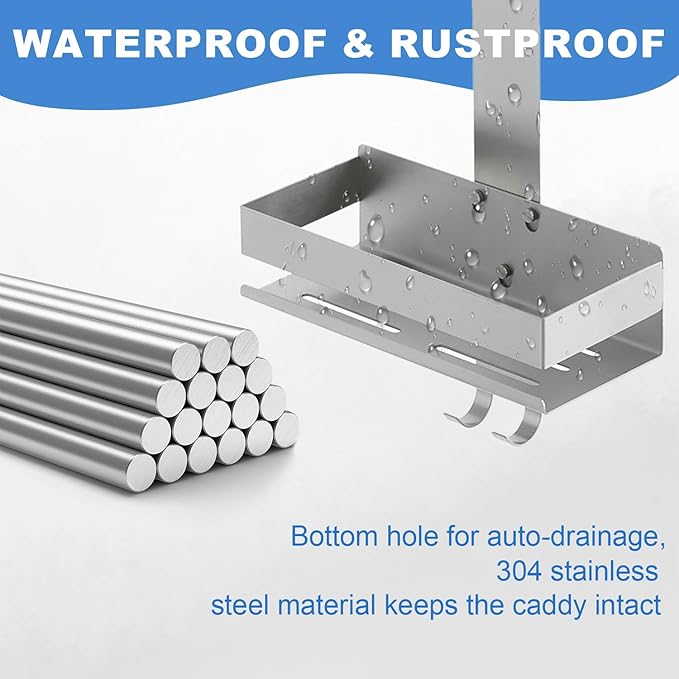 2-Tier Shower Caddy Over Shower Door - Shower Caddy Hanging Rack Organizer No Drilling, Brushed Nickel Stainless Steel Shower Shelf for Bathroom