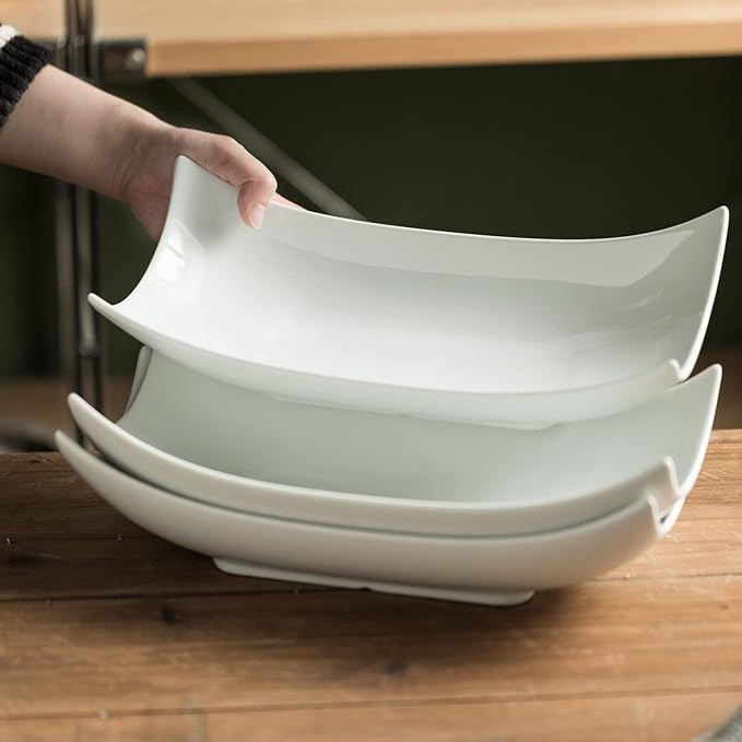 Gomakren Serving Platters Serving Bowls Set Turkey Serving Platter Porcelain Serving Dishes For Entertaining Special Curved Deep Large Thanksgiving Christmas Dishes Gifts Set of 3 White 12 Inch