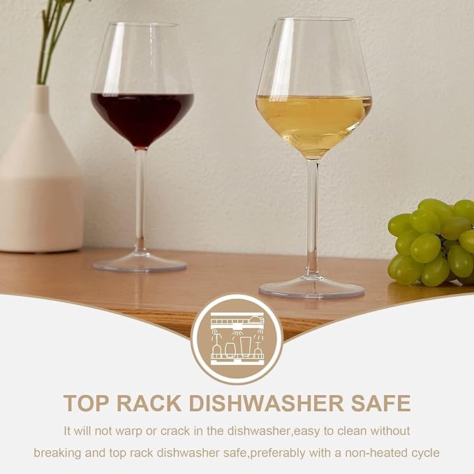MICHLEY Floating Wine Glasses for Pool Unbreakable Tritan Plastic Red Wine Glasses with Stem Poolside Floating Cups 18.5 OZ, Dishwasher Safe, Set of 2