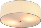 GLOBE Electric 60998 2-Light Flush Mount Ceiling Light, Matte Brass, White Linen Shade, E26 Base, Minimalist Lighting for Kitchen Island, Bathroom, Bedroom, or Dining Room, Home Decor