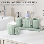 8-Piece Light Green Bathroom Set - Resin Bathroom Accessories Sets Complete with Shower Curtain and Rugs, Soap Dispenser, Toothbrush Holder, Tumbler & Vanity Organizer