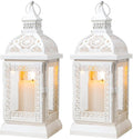 TRIROCKS Set of 2 Rustic Style Metal Candle Lantern 13'' High Decorative Outdoor Lantern Candle Holder with Tempered Glass for Home Living Room Garden Patio Parties Indoors Outdoors (Cream)