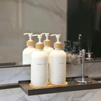 Bathroom Soap Dispenser Set, Bamboo Pumps & Tray, Lotion Dispenser, and Hand Soap Dispenser Bathroom Counter Decor. (White)