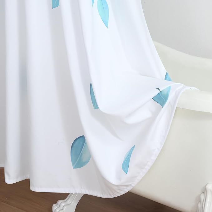 90 Inch Fabric Shower Curtain, Blue Watercolor Eucalyptus Leaves Shower Curtain for Bathroom, 72" W x 90" H