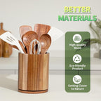 Wooden Utensil Holder, 360°Rotating 7.3'' Large Utensil Holder for Kitchen Counter, Kitchen Utensil Organizer, Utensil Crock, Farmhouse Kitchens Countertop Decor, Acacia Wood