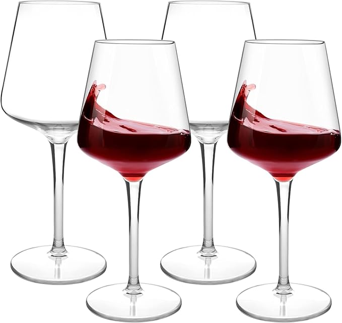 MICHLEY Floating Wine Glasses for Pool 15 OZ Unbreakable Tritan Plastic Stemmed Red Wine Glasses Ideal for Beach Bar Camping Dishwasher Safe, Set of 4