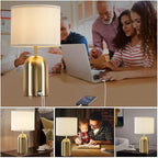 GyroVu Touch Control Table Lamps Set of 2, Gold Bedside Table Lamps for Bedroom Living Room Office, Modern 3 Way Dimmable Desk Lamp for Nightstand with 2 USB Charging Ports, 2 Bulbs Included