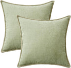 MIULEE Pack of 2 Couch Throw Pillow Covers 18x18 Inch Light Green Farmhouse Decorative Pillow Covers with Stitched Edge Soft Chenille Solid Dyed Spring Pillow Covers for Sofa Bed Living Room