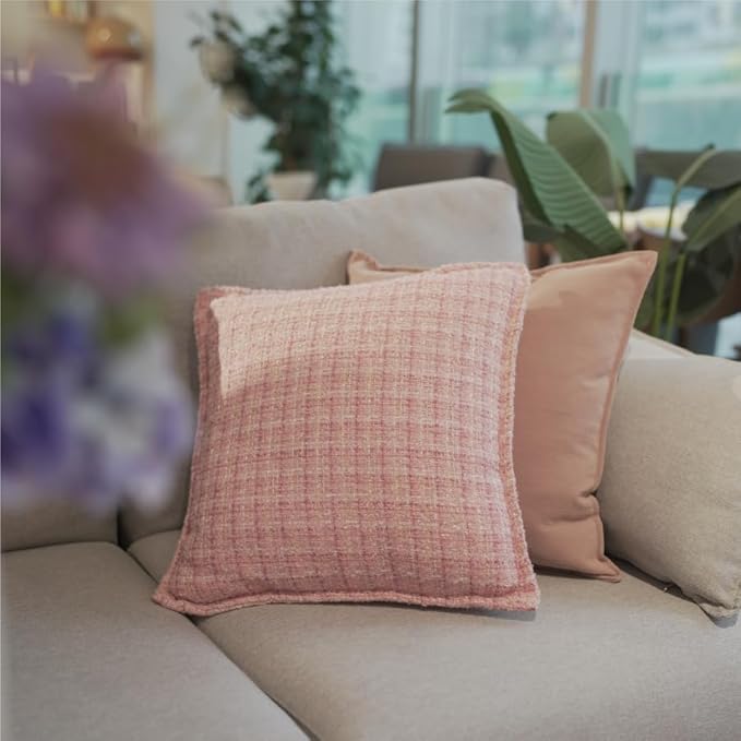 Grey Luxury Tweed & Chenille Throw Pillow Covers – Set of 2 (18" x 18") with Soft and Luxurious Textures Decorative Throw Pillows for Couch, Bed, and Home Decor