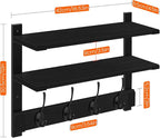 Homode Coat Rack Wall Mount, 2 Tier Wall Shelf with Hooks, 17" Wooden Coat Hanger with Shelf Entryway Key Holder, Floating Shelves for Hanging Hats Keys Towels Jackets Purse Backpack, Black