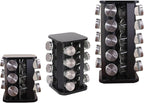 Spice Rack, Rotating Countertop Spice Rack Organizer, 16 Jars, Black, Stainless Steel