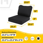 AAAAAcessories Outdoor Deep Seat Cushions, Waterproof, Fade-Resistant Patio Furniture Replacement Cushions, 23.5" x 25.5" x 5" + 23.5" x 19", Black