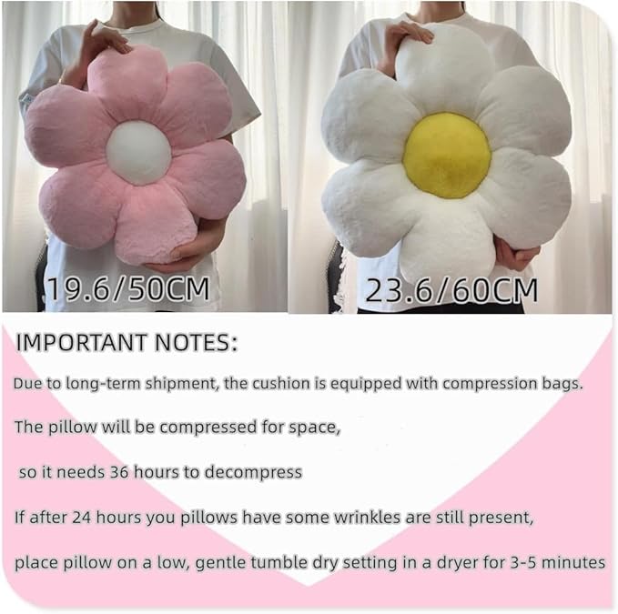 Daisy Pillow, 19.6In Cute Flower Shaped Decorative Pillow Cushion for Sofa Couch Bed Reading Tent