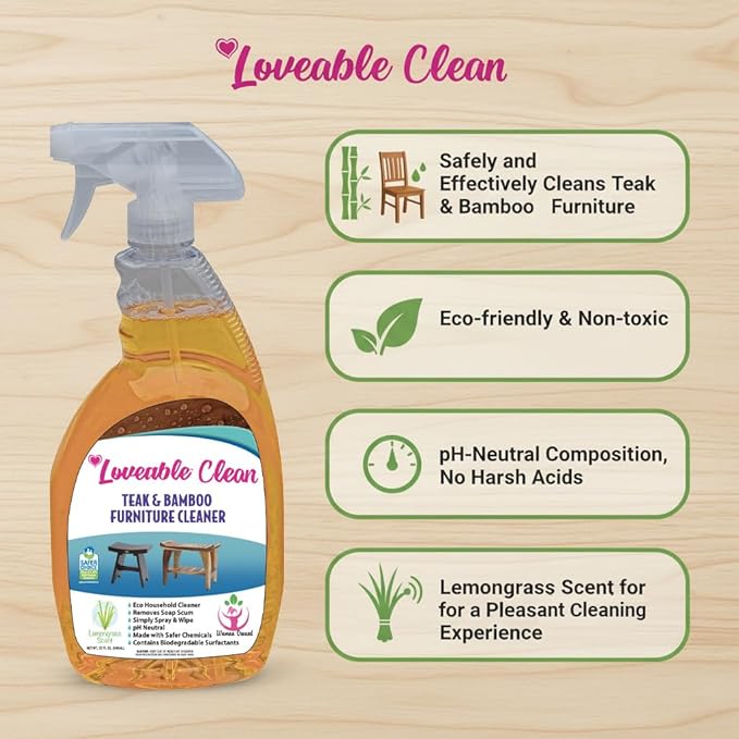 EcoDecors SnazzyCorner 18" Teak Wood Corner Shower Shelf, Fully Assembled | Loveable Teak Oil Spray Bottle, 24 oz | Loveable Teak Cleaner 32 oz