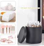 Cotton Swab Holder with Lid, Round Qtip Holder Bathroom Black, Resin Cotton Ball Canister Jar Cosmetics Makeup Countertop Organizer Containers Canister Apothecary Jar, Matte Black