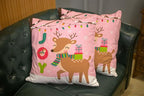 CAPSCEOLL 2PCS Pink Deer Pillow Covers - 18x18Inch Christmas Cute Reindeer Bird Gift Box Joy Bulb Tree Merry New Year Bedroom Sofa Living Room Pillow Covers
