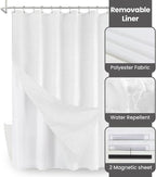 Inhousolu Boho Farmhouse Shower Curtain with Fabric Liner Set, Faux Linen Textured, 12 Metal Hooks Luxury Weighted Hem, Washable Wrinkle Free Bath Curtain for Hotel Bathroom 54" W x 78" L White