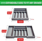 Silverware Organizer Kitchen Drawer Organizer Utensil Organizer Bamboo Silverware Holder Cutlery Organizer in Drawer Flatware Organizer Tray(9 slots, Gray)
