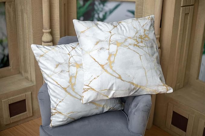 CAPSCEOLL White Gold Throw Pillow Covers,Gray White Modern Abstract Art Painting Throw Pillows for Couch,Decorative Pillow Covers 18X18 Inch 2 Pcs Square Cushion Cover Gift for Couch Sofa