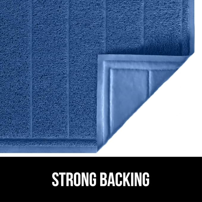 GORILLA GRIP Dirt Grabber Mesh Doormat, Low-Profile, Stain and Fade Resistant Heavy Duty Quick Dry Striped Doormats, Mats for Indoor or Outdoor Entry, Shoe Scraper, Garage Entrance Mat 47x35, Blue