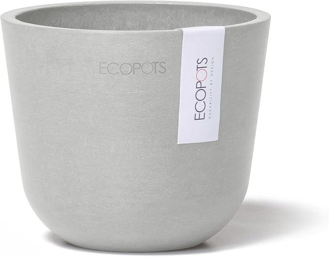 Ecopots Oslo Mini Durable Modern Round Indoor/Outdoor Recycled-Based Composite Flower Pot Planter, White Grey, 4.5"