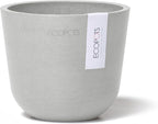 Ecopots Oslo Mini Durable Modern Round Indoor/Outdoor Recycled-Based Composite Flower Pot Planter, White Grey, 4.5"