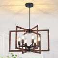 Farmhouse Chandelier Dining Room Light Fixtures,6-Light Kitchen Island Light Rustic Wood Grain Finish Geometric Chandelier for Entryway Stairway Foyer,UL-Listed