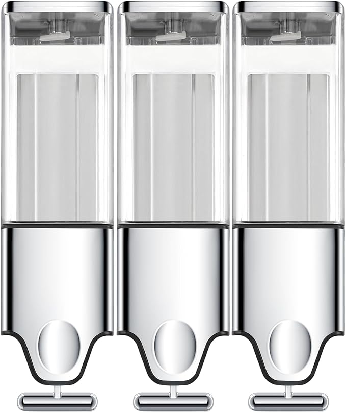 3-in-1 Quadrate Dispensers for The Shower,Shower soap Dispenser,Conditioner Dispenser, Shampoo Dispenser,No Drilled Wall Mounted Distributor,Hotel,Bathroom,Home (Triple, Colorless)