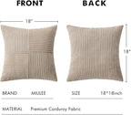 MIULEE Light Brown Corduroy Pillow Covers Pack of 2 Boho Decorative Spliced Throw Pillow Covers Soft Solid Couch Pillowcases Cross Patchwork Textured Cushion Covers for Living Room Bed Sofa 18x18 inch