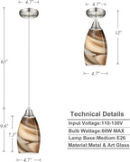 Mini Pendant Lights Kitchen Island Light Brown Glass Lamp Shade Hand Blown Glass Pendant Light with Brush Nickel Finish Adjustable Cord for Kitchen Over Sink, Dining Room (Light Brown-1P)