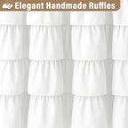 Seasonwood White Ruffle Shower Curtain Farmhouse Vintage Handcrafted Rustic Decorative Fabric Shower Curtains for Bathroom, 72" x 72"