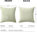 MIULEE Light Green Corduroy Pillow Covers Pack of 2 Boho Decorative Spliced Throw Pillow Covers Soft Solid Couch Pillowcases Cross Patchwork Textured Cushion Covers for Living Room Bed Sofa 20x20 inch