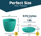 Aqua 6-Inch Plant Pots with Drainage & Saucers 3 Pack, Indoor & Outdoor Planters for Houseplants, Herbs, and Flowers, Durable & Weatherproof Material, Stackable, Lightweight, Minimalist Design
