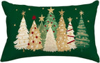 RABUSOFA Christmas Tree Pillow Covers 12x20 Inch,Watercolor Christmas Decorations Pillows Decorative Throw Pillows Gold Stars Xmas Lumbar Cushion Case for Home Decor Couch Winter Holiday(4-Green)