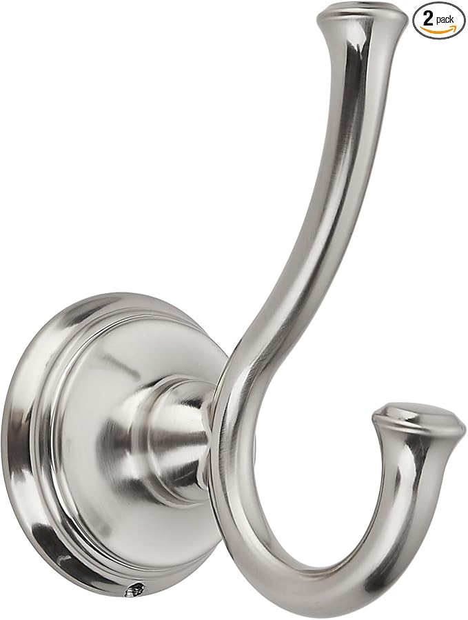 TUNNY Towel Hook Bathroom-2 Pack Brushed Nickel Double Robe/Towel Hook Wall Mounted Hook for Bathroom Bedroom Kitchen