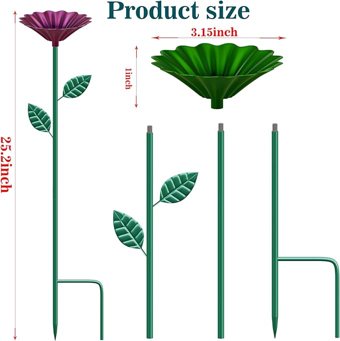 2 Packaged Bee Watering Stations, Garden Bee Bathtubs, Metal Bee Water Replenishers, Floral Designs, Outdoor Garden Courtyard Decorative Colorful Butterfly Bee Bath Bowls (Green,Purple)